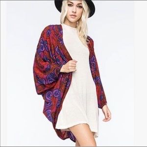 Volcom paisley print kimono boho beach coverup top one size